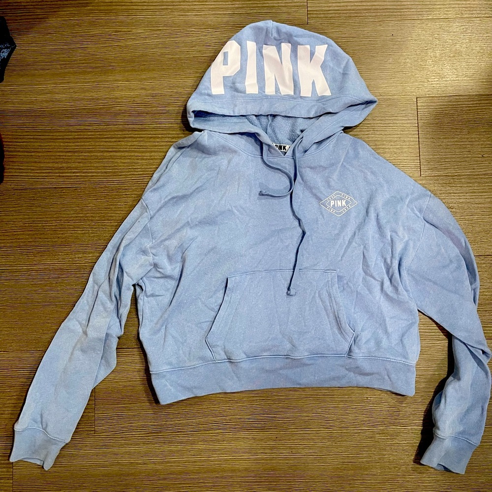 PINK light blue cropped hoodie size large
